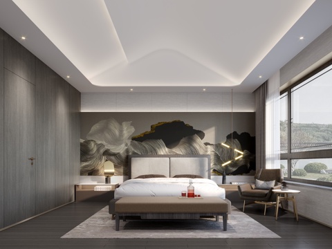  现代轻奢卧室3d模型 