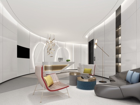  新中式办公室 最新全套施工图 效果图合集cad施工图 