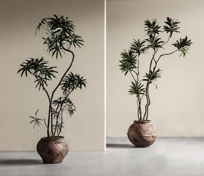  中古风盆栽3d模型 