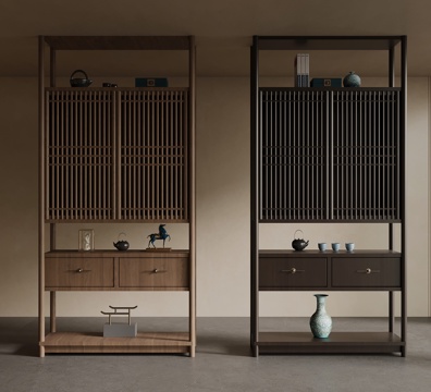 新中式博古架 置物架su模型