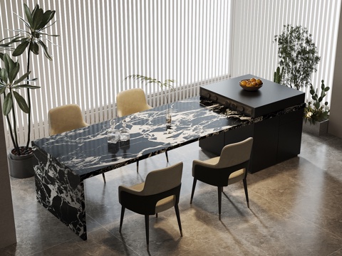 现代意式岛台 餐桌椅su模型