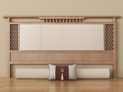  新中式床头靠背 床靠背 抱枕 床品su模型 