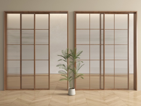 中古风推拉门 阳台门 玻璃推拉门 厨房门su模型