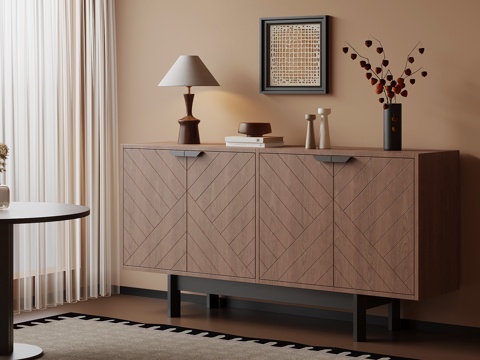  现代中古风玄关柜 边柜su模型 