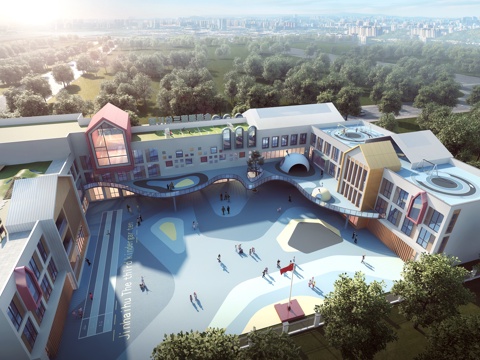  现代 幼儿园 教学楼 建筑外观 学校3D模型3d模型 