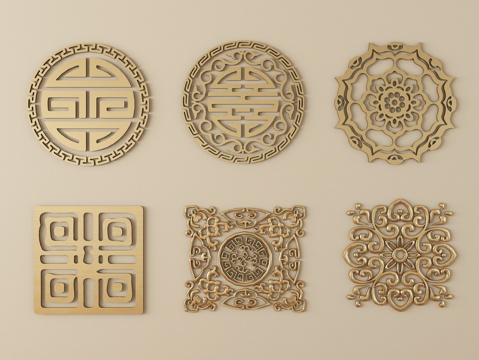  新中式雕花 花格 镂空花窗  雕花窗3d模型 