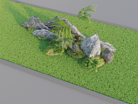  草坪 草皮 草地 景观石3d模型 