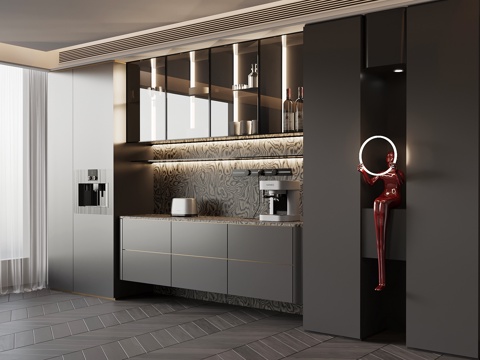 现代意式酒柜 餐边柜 橱柜su模型