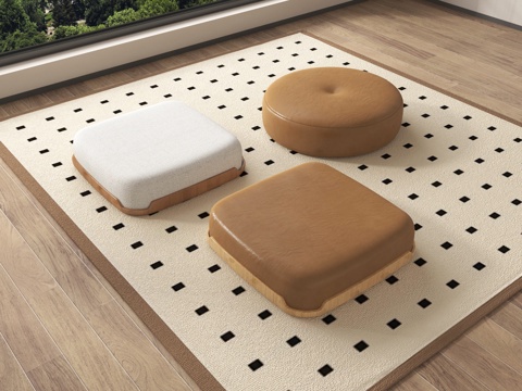  现代沙发坐垫 圆坐垫su模型 