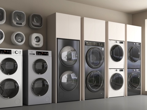  现代洗衣机 烘干机 洗烘一体机 壁挂式洗衣机3d模型 