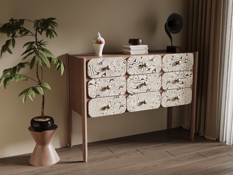 中古风玄关柜 斗柜 边柜su模型