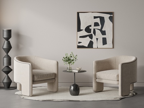  现代休闲桌椅 洽谈桌椅 洽谈区 休闲区 小圆几 落地灯 挂画3d模型 