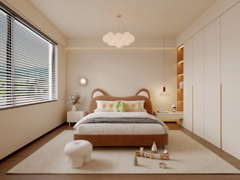  现代奶油风儿童房3d模型 