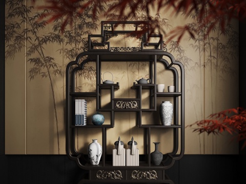  新中式装饰架 博古架 置物架3d模型 