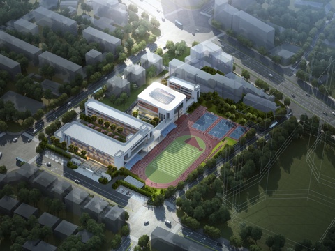  现代 职业学校 教学楼 鸟瞰规划 鸟瞰3D模型3d模型 