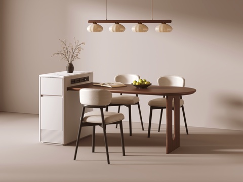 中古风岛台餐桌椅su模型