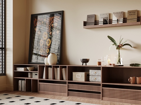 现代中古风书柜 矮柜 置物柜su模型