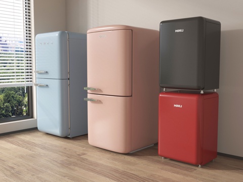 现代复古小冰箱 双开门冰箱su模型