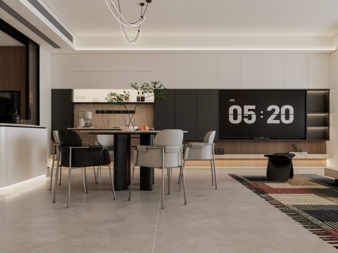  现代客餐厅su模型 