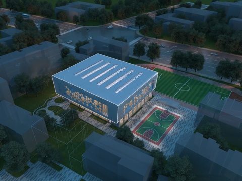  现代 职业学校 游泳馆 鸟瞰3D模型3d模型 