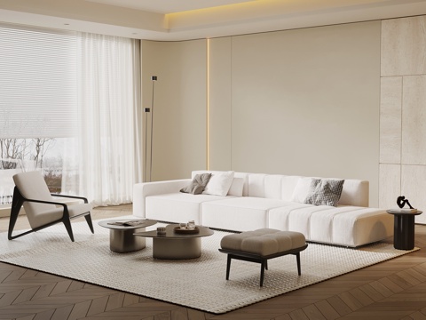  现代客厅 沙发茶几组合 背景墙su模型 