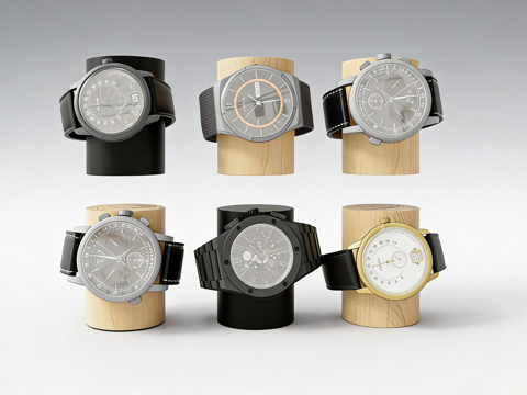  机械镂空手表 男士手表 金属表带腕表su模型 