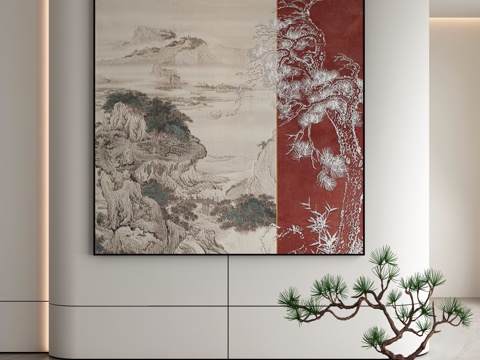  新中式侘寂挂画 油画3d模型 