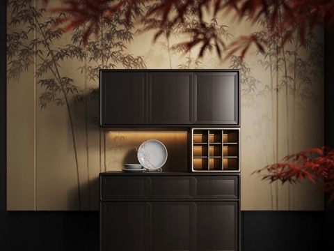 新中式餐边柜 储物柜su模型