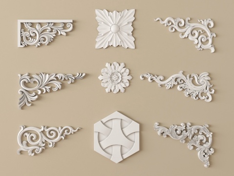 欧式雕花角花 雕花石膏线条 石膏雕花顶花su模型