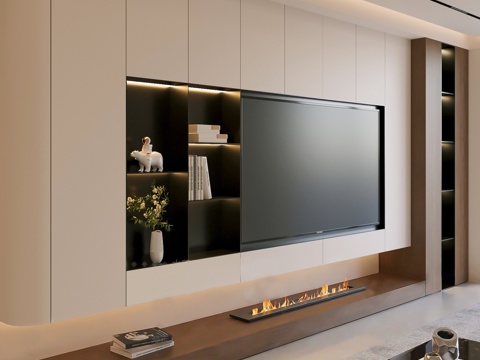  现代电视背景墙3d模型 