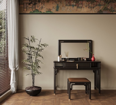  新中式梳妆台 化妆品su模型 