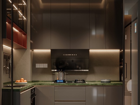  现代高级黑厨房3d模型 
