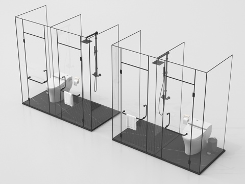 现代淋浴房 淋浴间 花洒淋浴 卫浴小件su模型