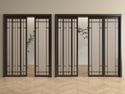  新中式推拉门 阳台门 玻璃推拉门 厨房门3d模型 