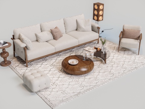  现代中古沙发组合su模型 