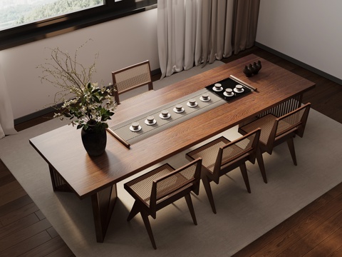  中古风茶桌椅3d模型 