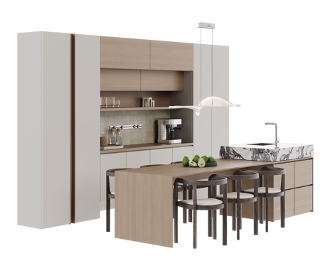  现代岛台餐桌su模型 