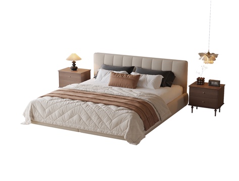  现代双人床 床头柜su模型 