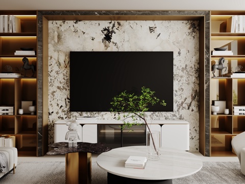  现代电视背景墙3d模型 