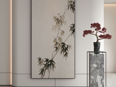  新中式侘寂挂画 油画3d模型 