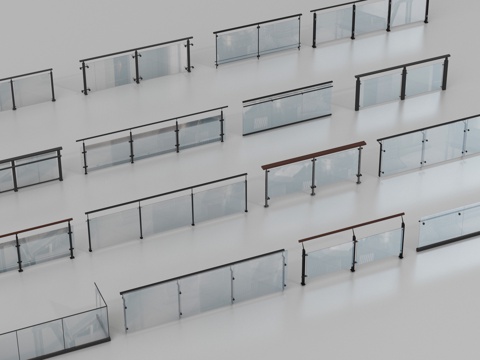  现代玻璃栏杆 玻璃护栏围栏 栏杆 阳台护栏3d模型 