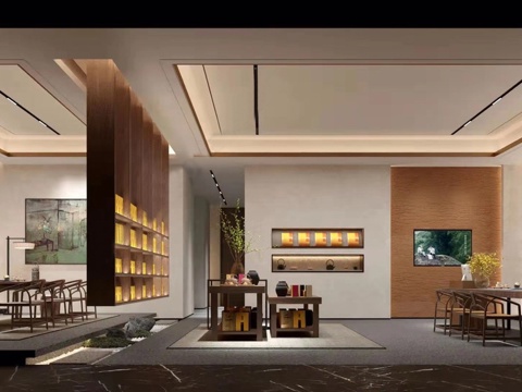  禅意茶艺会所  最新全套施工图 效果图合集cad施工图 