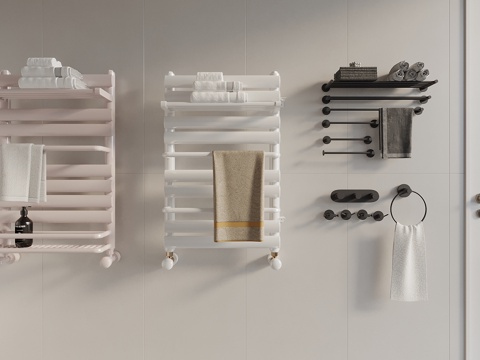  卫浴小件 毛巾架 置物架 洗浴用品 浴巾 毛巾 小背篓3d模型 