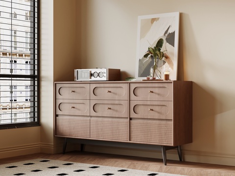  现代中古风玄关柜 边柜su模型 