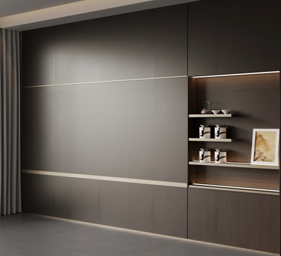 新中式置物架 背景墙su模型