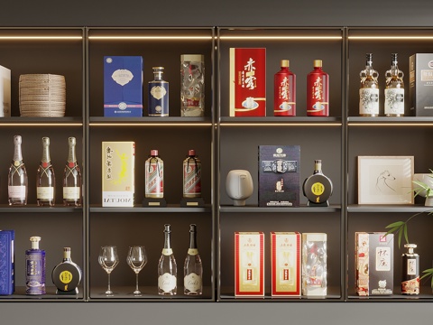  酒 高档白酒 茅台 五粮液 国窖 梦之蓝 汾酒 红酒 酒杯3d模型 