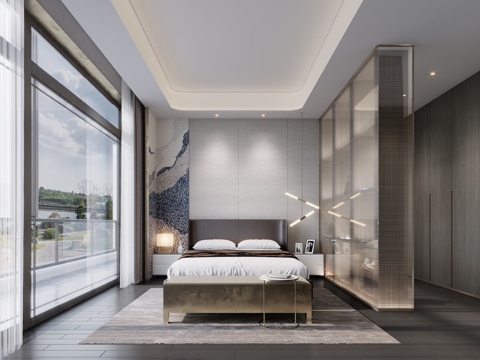  现代极简卧室3d模型 
