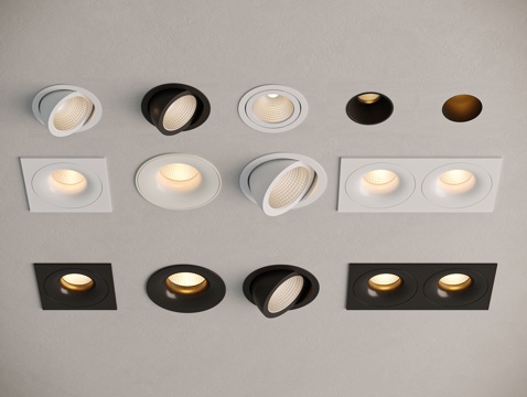  现代筒灯射灯组合 嵌入式筒灯射灯 可调筒灯 双头筒灯su模型 