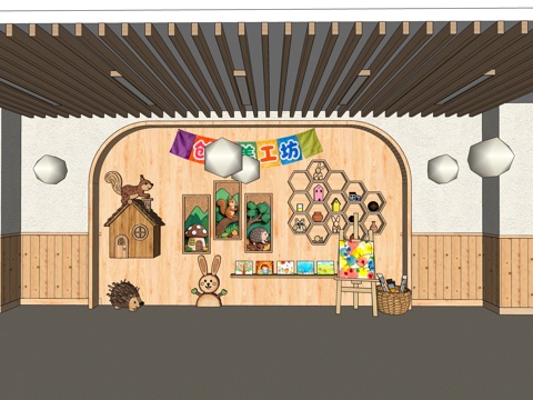  幼儿园设计 幼儿园文化墙 幼儿园大厅 艺术主题墙su模型 