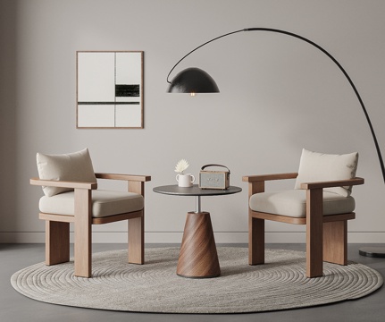  现代简约休闲桌椅组合 洽谈桌椅 扶手椅 小圆桌 落地灯 地毯3d模型 